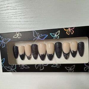 Black and Nude Medium Almond Press-On Nails
